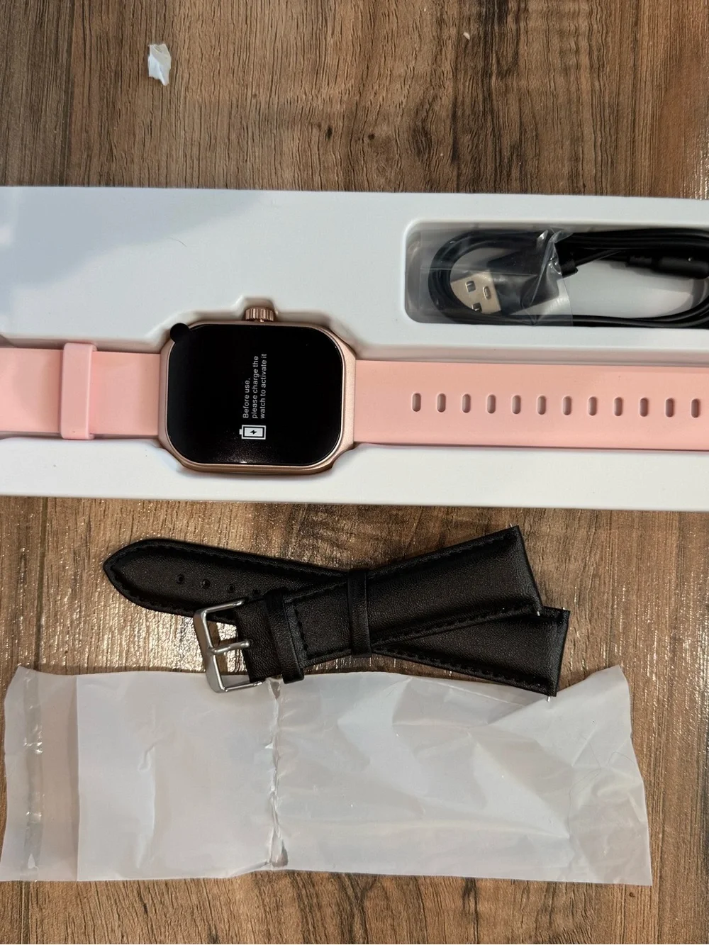 Letsfit Smart Watch E46 Gold Bezel Pink Band Extra Strap